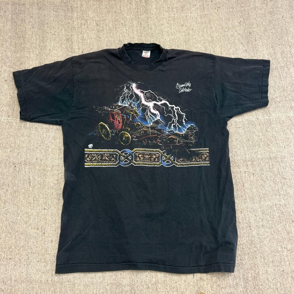 Vintage Horse Shirt Mens XL Black 1990s Colorado Lightning USA Western